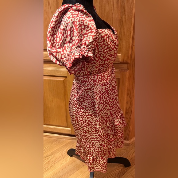 MAJORELLE Shiloh Puff Sleeve Waist Tie Ruffle Mini Dress Red Leopard Size Large‎ - Picture 11 of 16